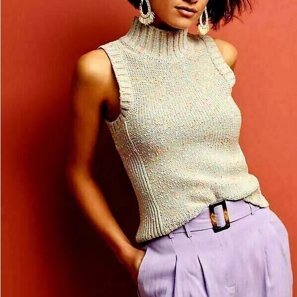 by Anthropologie Sleeveless Crochet Knit Sweater Mockneck Tank Top - Picture 4 of 14